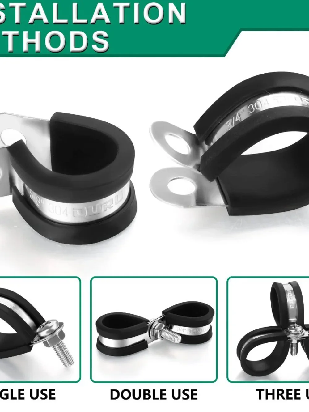 OURU 15pcs 1-1/2 Inch Stainless Steel Cable Clamps,Rubber Coated Cushioned Insul